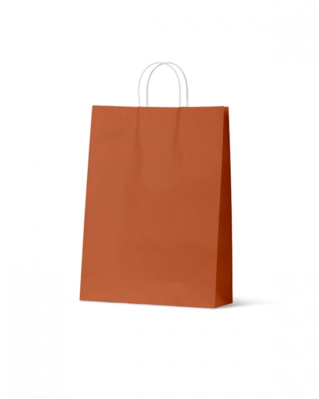 Burnt orange large paper bags from the Earth Collection, eco-friendly and perfect for retail and special events.