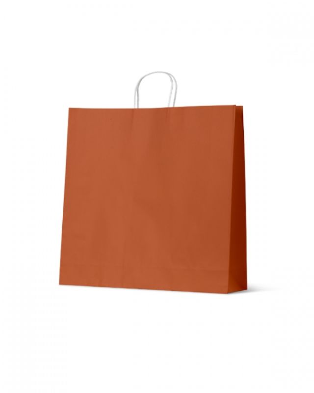Extra large burnt orange paper bags from Earth Collection, eco-friendly, durable, 100 units, 500x500x150mm, strong handles.