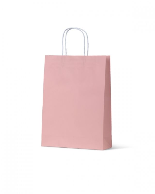 Dusty pink medium paper bags, eco-friendly, stylish, 350x260x100mm, set of 200 for sustainable packaging.