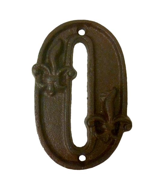 Elegant cast iron letter box number '0', measuring 11 x 8 cm, designed for enhanced curb appeal and visibility.