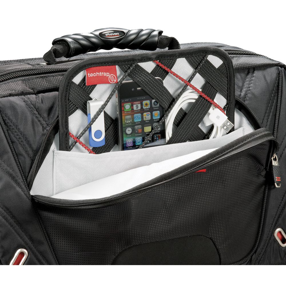 Compact tech organizer for mobile devices, cables, and chargers; fits easily in bags for on-the-go convenience.