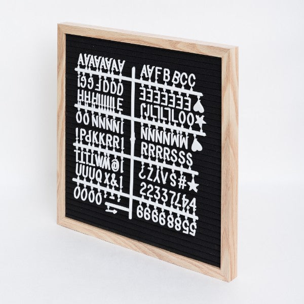 Black letter board with natural wood frame, 35cm, for personalized messages and decor in any setting.