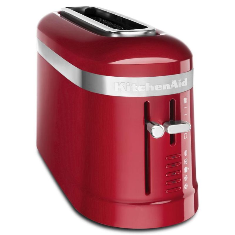 KitchenAid 2 Slice Long Slot Toaster in Empire Red, featuring long slots, 6 shade settings, and a sleek, compact design.