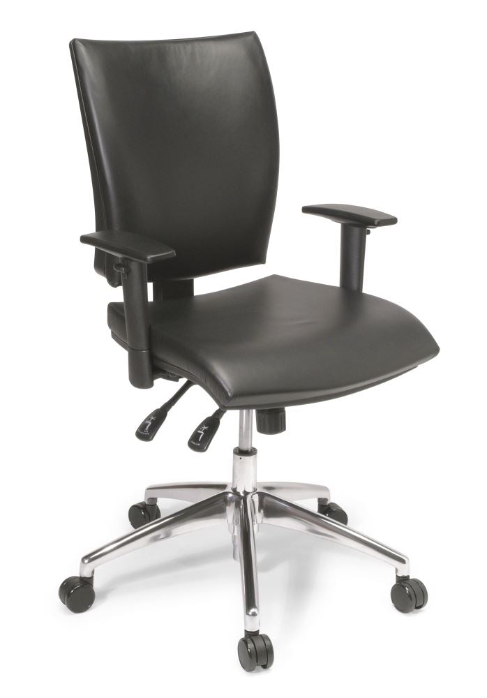 Edge Leather Workstation / Meeting Chair features sleek design, ergonomic support, mid-back comfort, and customizable adjustments.