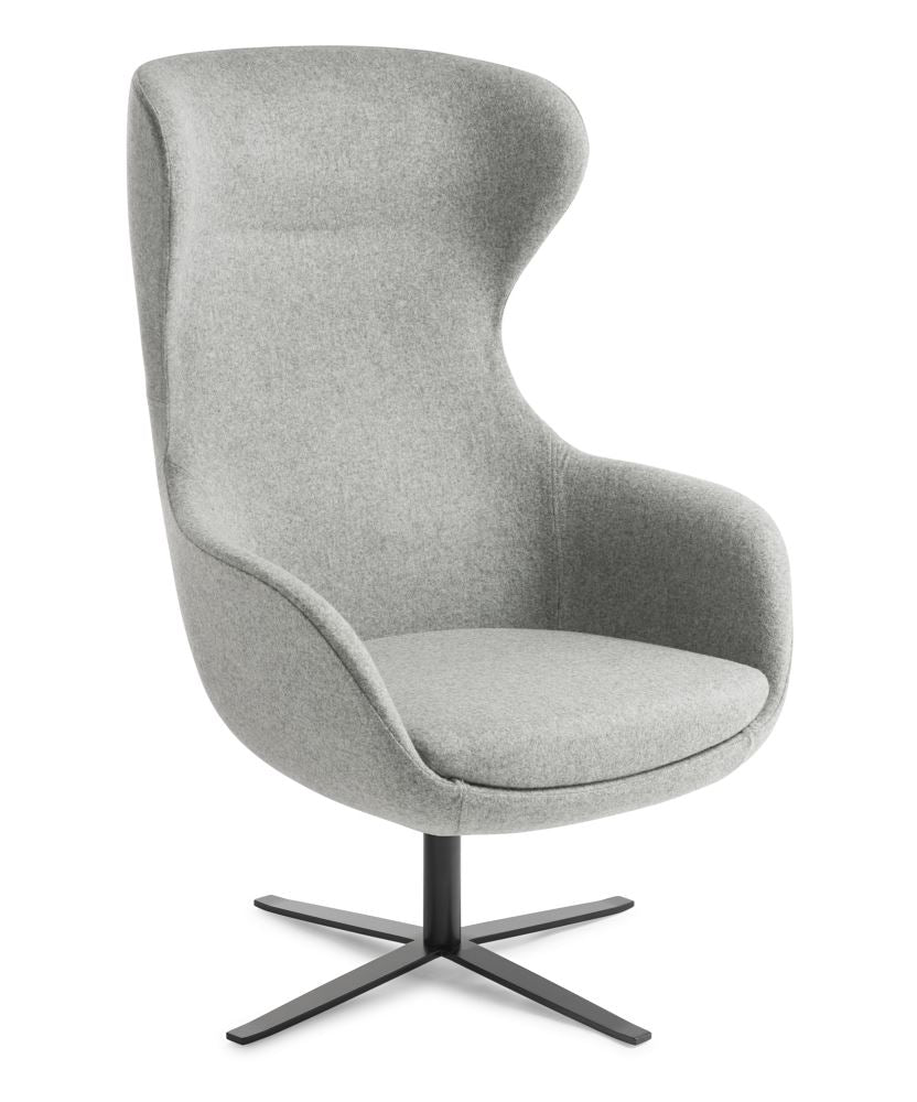 Stylish Elizabeth Serendipity Armchair with black swivel base, full-height backrest, and luxurious upholstery for ultimate comfort.