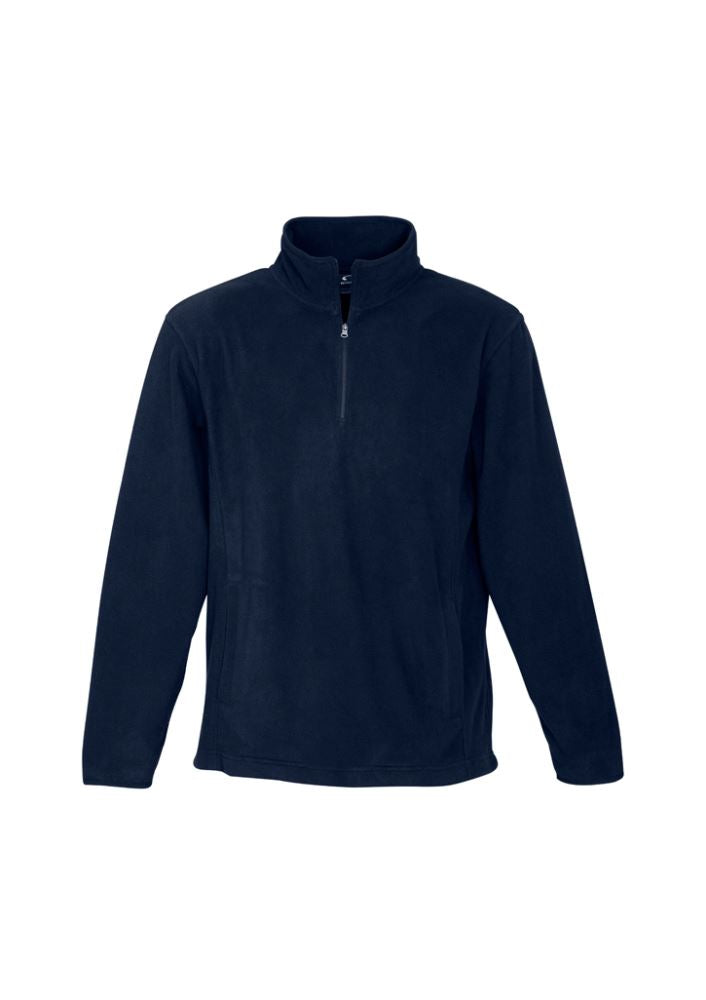 Men's Navy 1/2 Zip Pullover, size S, features cozy micro fleece, concealed pockets, and a contemporary fit for versatile styling.