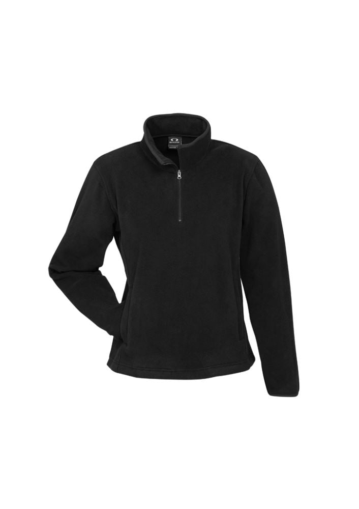Ladies Trinity 1/2 Zip Pullover in black, size XL, featuring low pill micro fleece, concealed pockets, and a contemporary fit.