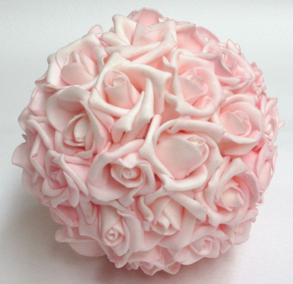 8-inch large pink rose ball with silk flowers, elegantly suspended by a ribbon, perfect for event decor and celebrations.