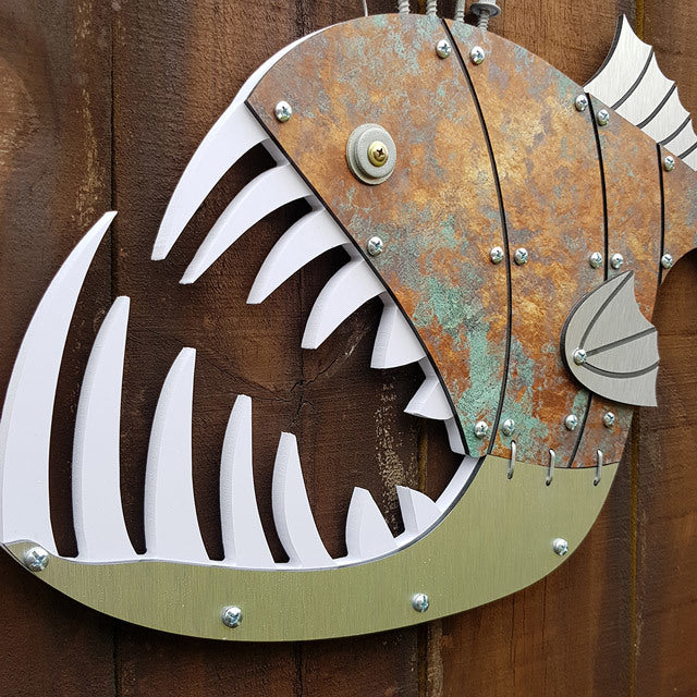 Layered fish wall art, 3D design, crafted with precision, perfect for fishing enthusiasts' decor and easy to hang.
