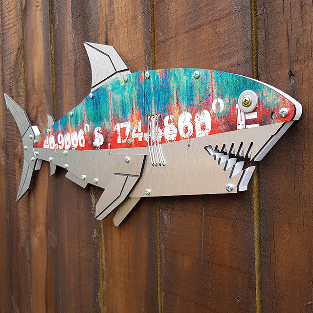Layered fish shark wall art, expertly crafted with a 3D effect, perfect for ocean lovers and fishing enthusiasts.
