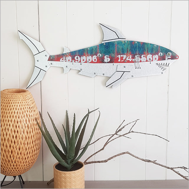 Layered shark wall art (710mm) with intricate 3D design, ideal for marine decor and fishing enthusiasts.