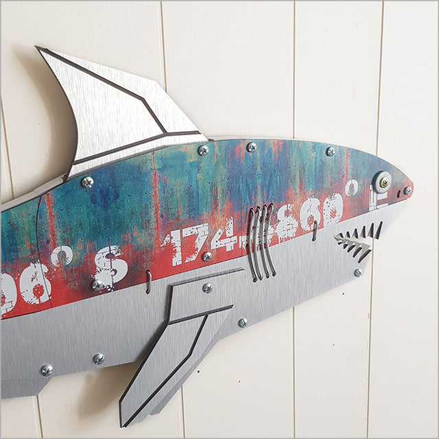 Layered shark wall art, 710mm, intricately crafted, perfect for ocean lovers, adds depth to any decor.