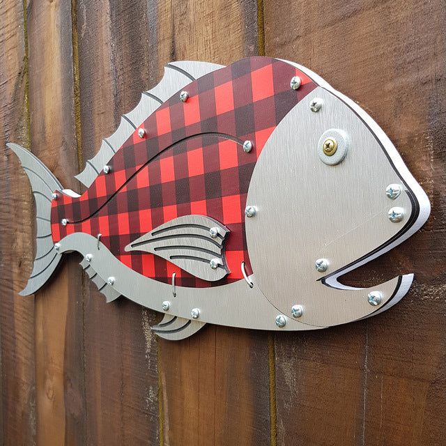 Layered fish snapper wall art, 600mm, crafted from CNC-cut materials, perfect for marine decor and easy to hang.