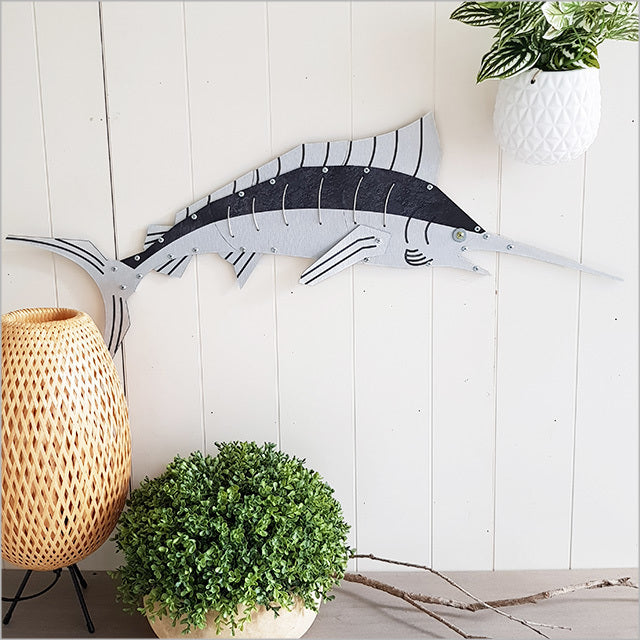 Layered Fish Marlin wall art, 925mm, crafted with CNC precision, perfect for fishermen and ocean lovers. Ready to hang.