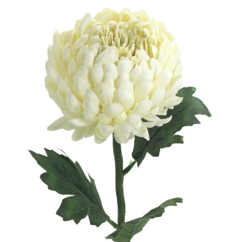 Elegant cream artificial chrysanthemum stem, 57cm tall, ideal for home decor and maintenance-free arrangements.