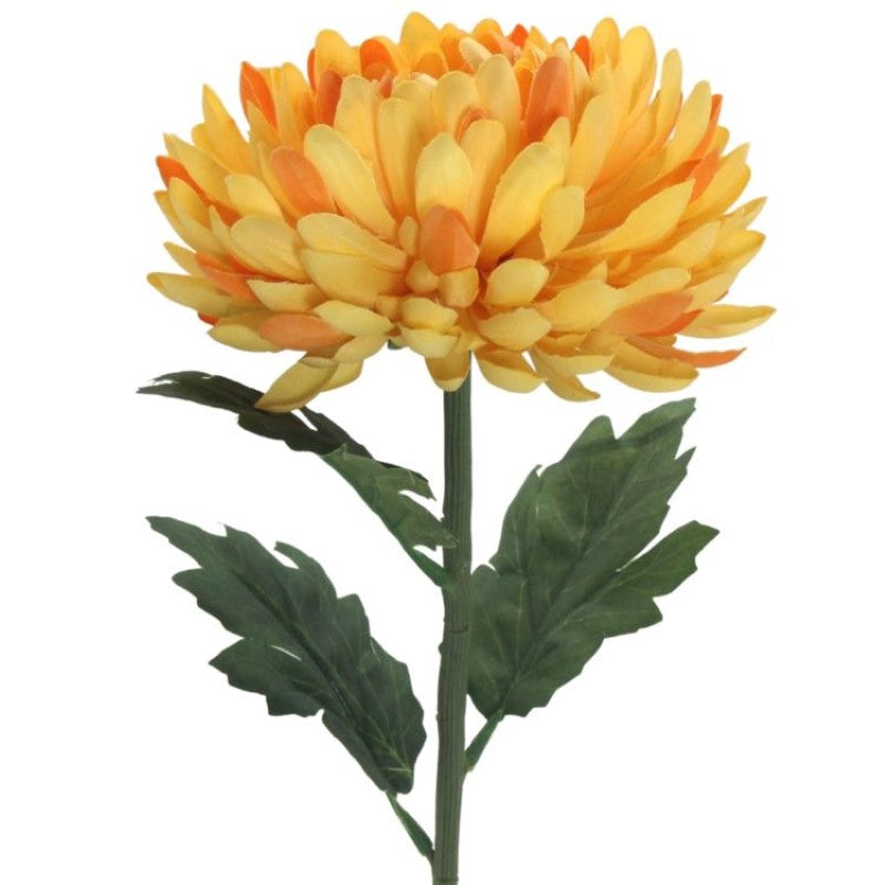 Vibrant orange artificial chrysanthemum single stem, 56cm tall, perfect for home decor and special events.