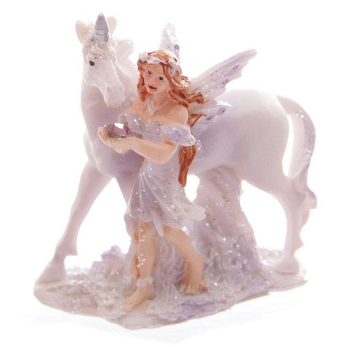 Set of 12 lilac glitter fairies and unicorn figures, perfect for imaginative play and decorative displays.