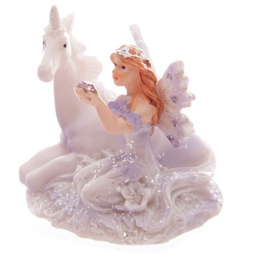Set of 12 enchanting lilac glitter fairies and unicorn figures, ideal for imaginative play and themed parties.