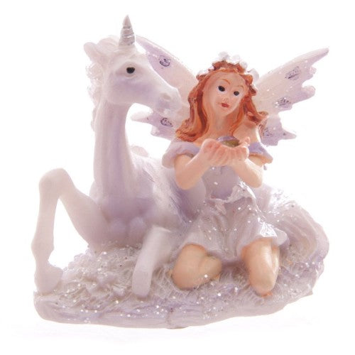 Set of 12 lilac glitter fairy and unicorn figures for imaginative play, featuring vibrant colors and whimsical designs.