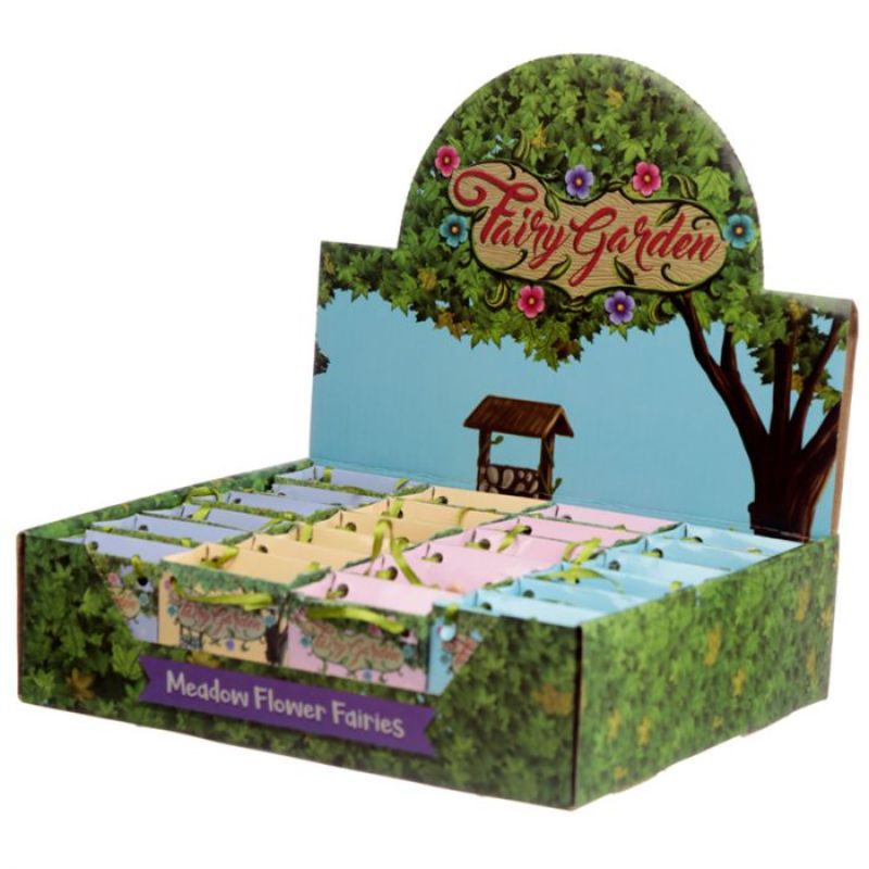 Assorted gemstone fairy figurines in elegant mini gift bags, perfect for enchanting gifts or party favors.