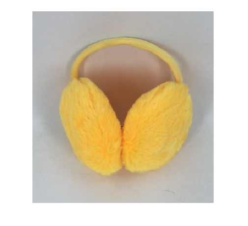 Fluffy yellow ear warmers for women and teens, stylish and warm for winter adventures and cold-weather outfits.