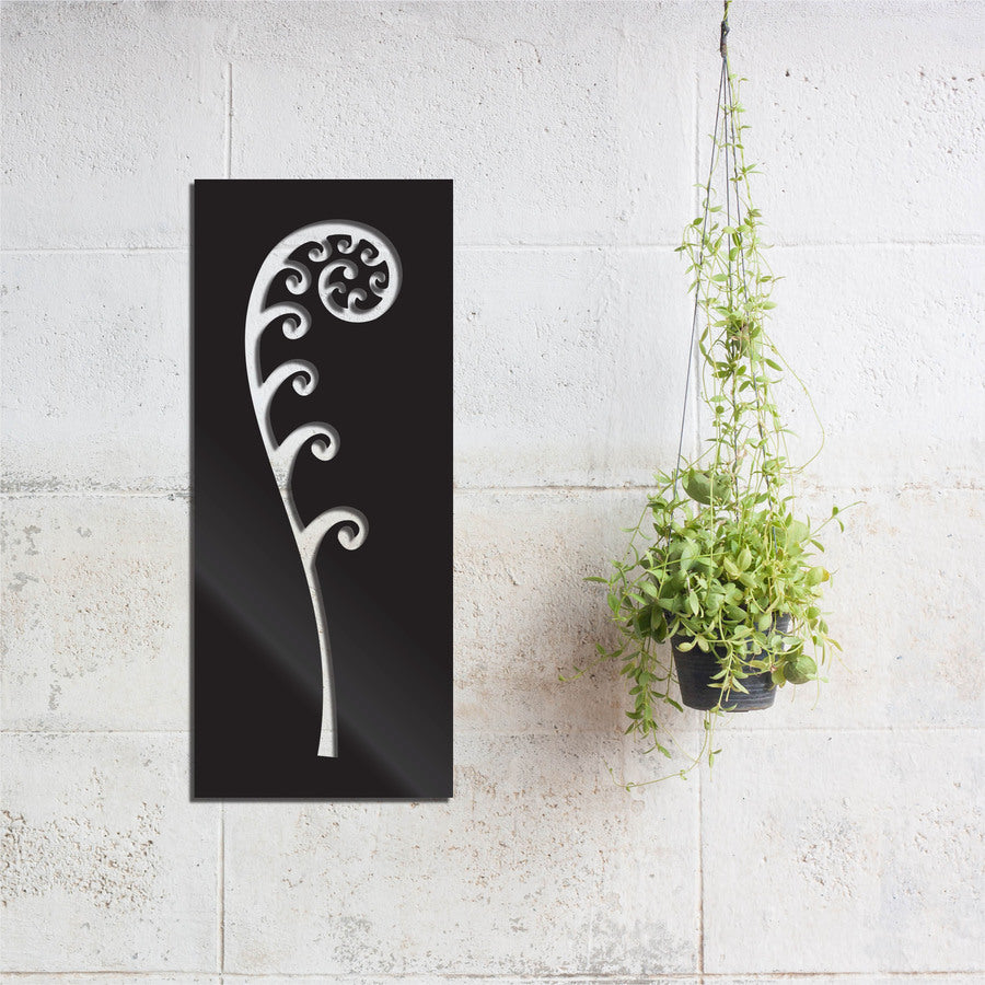 Contemporary wall art featuring intricate frond designs on durable Black ACM, perfect for indoor or outdoor decor.
