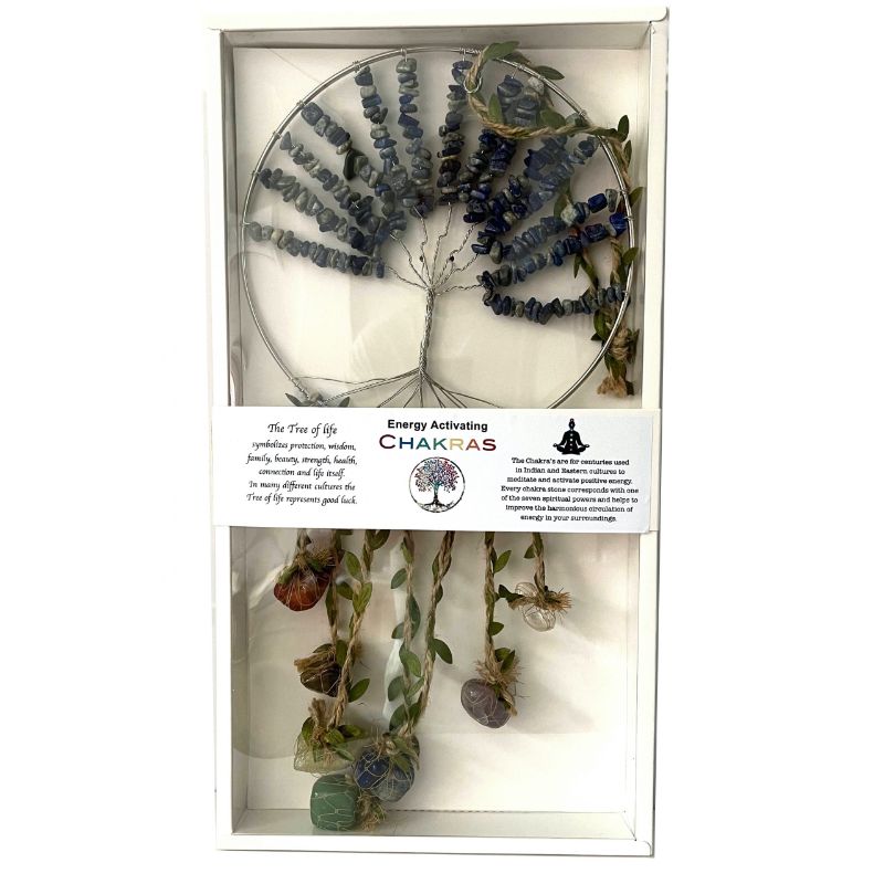 Elegant Dreamcatcher Crystal Tree of Life with 7 Chakra stones, promoting balance and positive energy, 65cm tall.