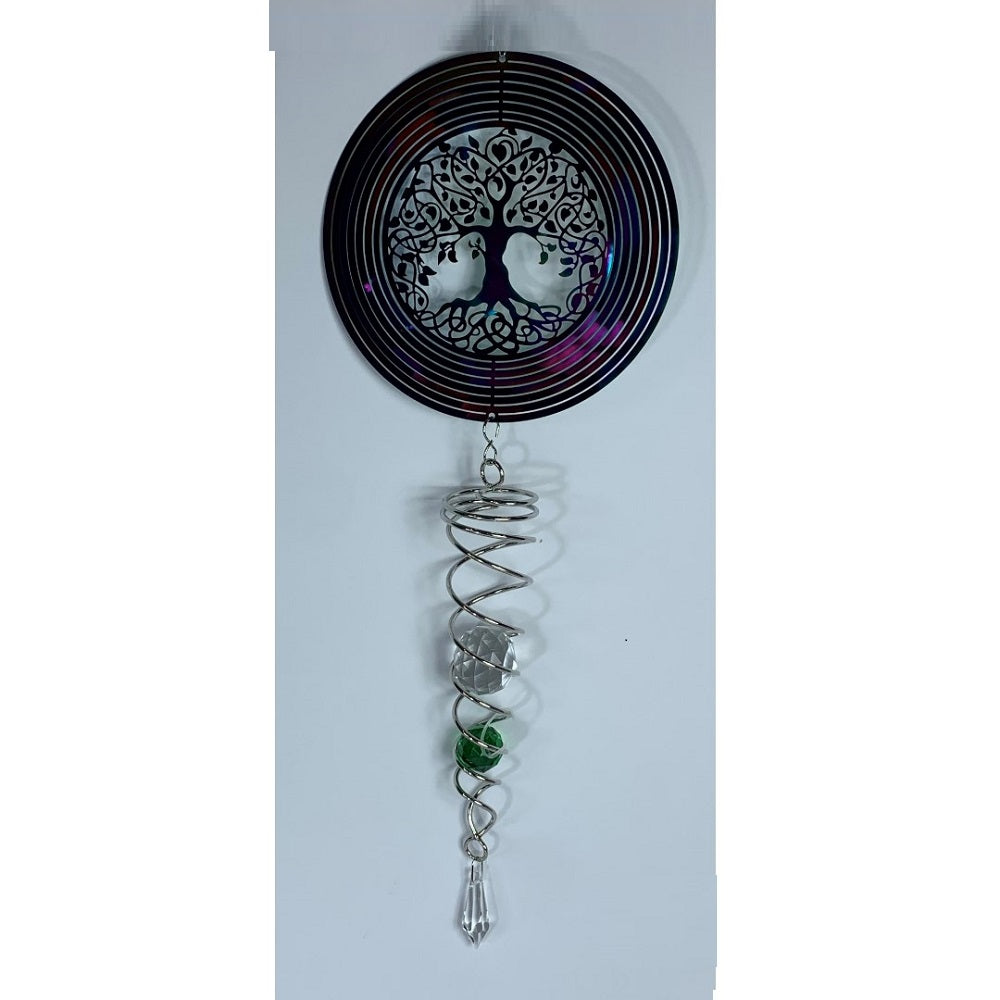 3D Tree of Life wind spinner with intricate design and vibrant colors, creating a captivating optical illusion in outdoor spaces.