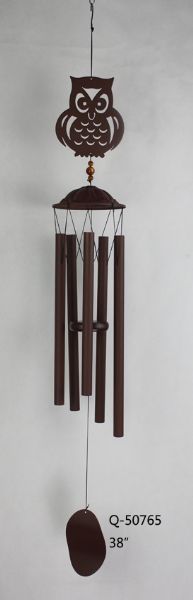 38" Rustic Owl Wind Chime, a charming outdoor decor piece that creates soothing melodies with a whimsical design.