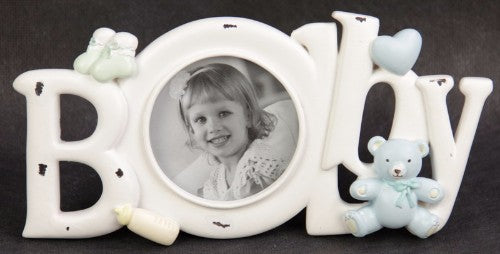 Elegant blue baby photo frame for showcasing cherished memories, perfect for nurseries and special occasions.