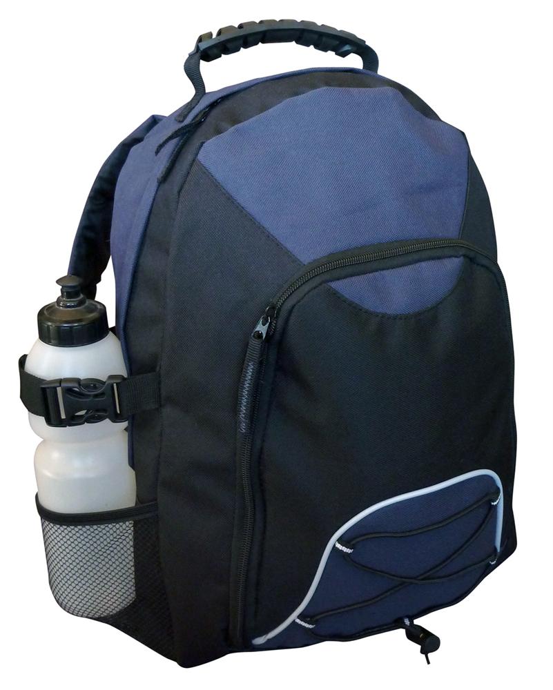 Versatile Matrix Backpack in Black and Navy Blue with spacious compartments, padded straps, and reflective safety features.