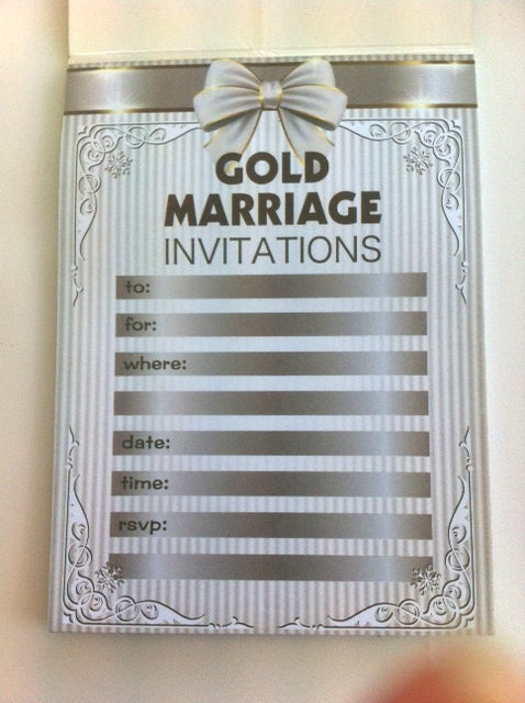 Elegant gold marriage party invitations in a pad of 20 sheets, perfect for weddings and special celebrations.