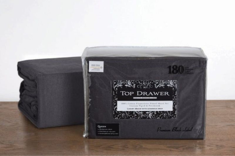King Single Flannelette Sheet Set in Graphite, 180GSM cotton, includes fitted sheet, flat sheet, and 2 pillowcases.