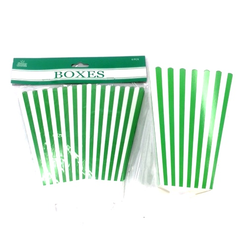 Set of 6 vibrant green paper boxes, 11.5 x 10 x 15CM, perfect for organizing treats and party favors stylishly.