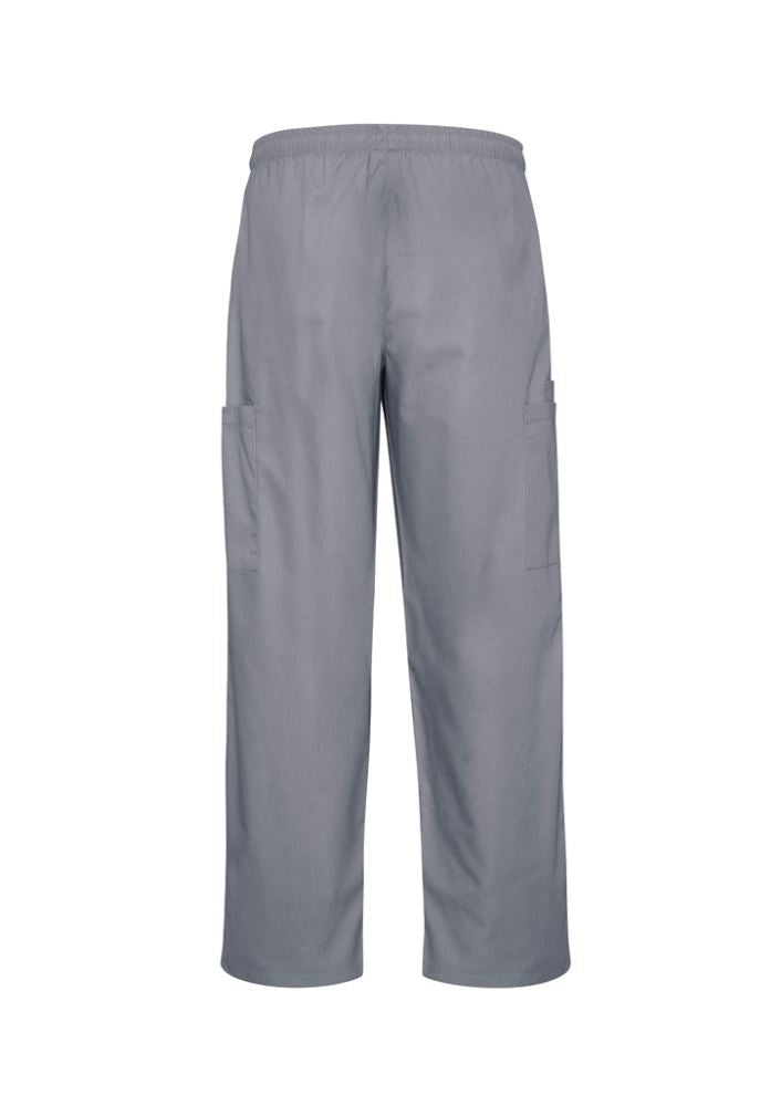 Unisex pewter cargo pants for healthcare, featuring elastic waist, 4 pockets, and breathable fabric for comfort and mobility.