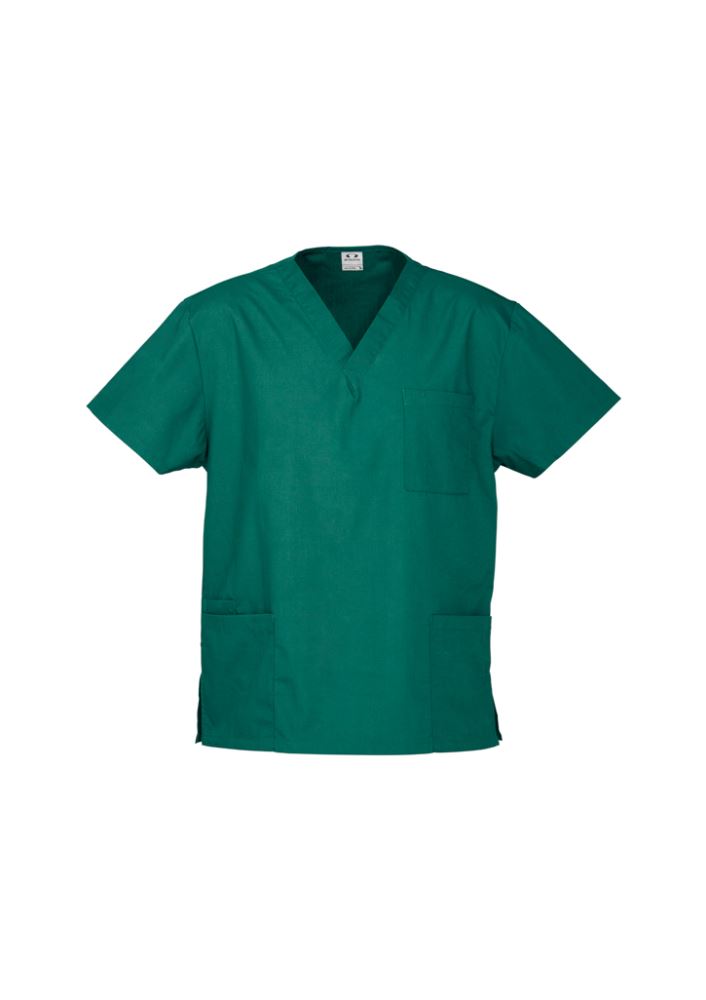 Unisex classic scrubs top in hunter green, size 3XL, with multiple pockets and soft, durable fabric for healthcare professionals.