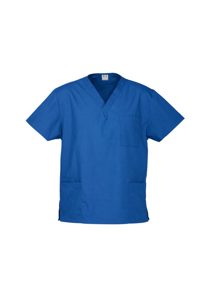 Unisex Royal Blue Scrubs Top in 5XL, featuring pockets, breathable fabric, and a comfortable fit for healthcare professionals.