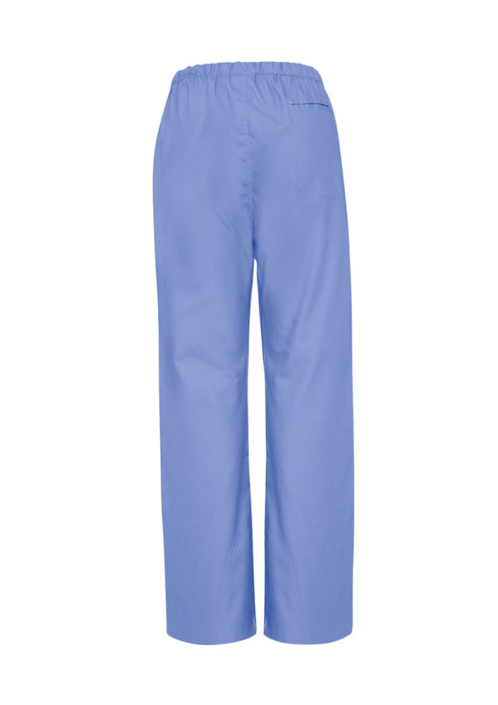 Ladies Mid Blue scrubs bootleg pant (Size XL) with elastic waist, front pockets, and soft stretch fabric for comfort.
