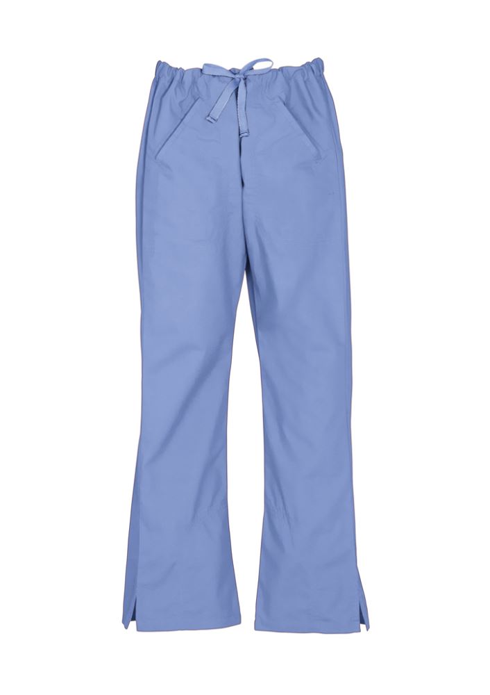 Ladies Classic Scrubs Bootleg Pant in Mid Blue, Size L, featuring soft stretch fabric and stylish pocket detailing for healthcare professionals.