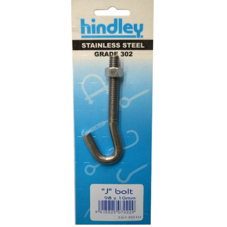 Stainless 'J' Bolt 98x10mm by Hindley, durable and rust-resistant, ideal for versatile fastening in construction and DIY tasks.