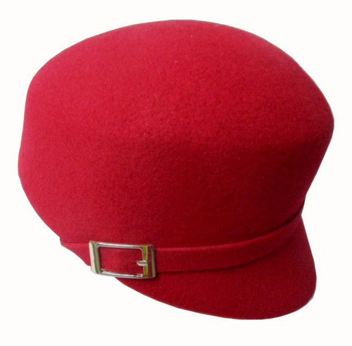 Vibrant red felt hood buckle cap, crafted from 57cm wool for warmth and style, perfect for any occasion.