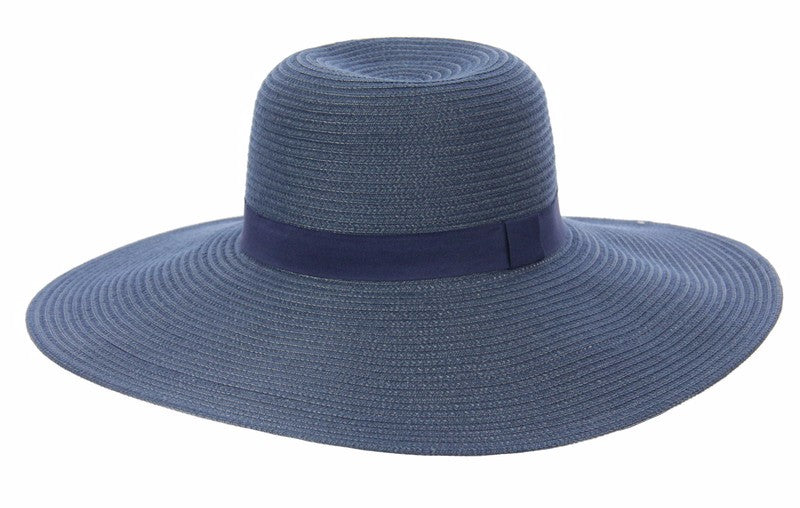 Navy Capeline Wide Brim Hat with 12 cm brim and UPF 50+ sun protection, featuring a comfortable adjustable elastic band.