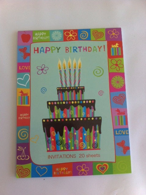 Stylish birthday party invitation pad featuring 20 unique sheets, perfect for sharing event details and setting the festive tone.