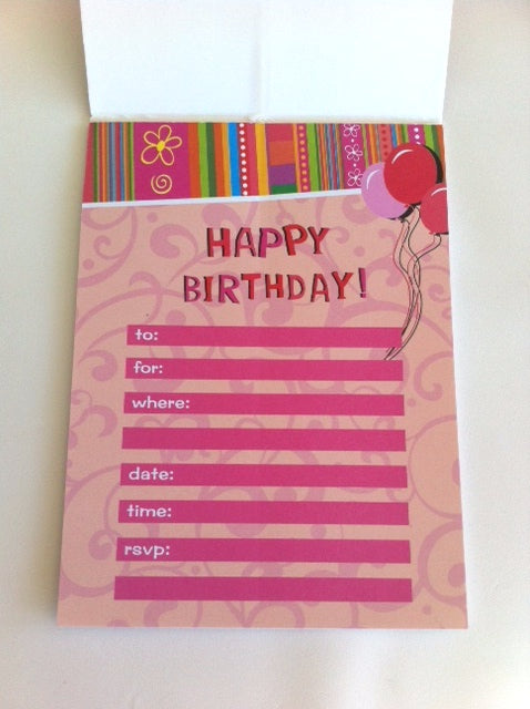Colorful birthday party invitation sheets, 20 pack, measuring 19 x 4.5 cm, ideal for kids and adults to celebrate special occasions.