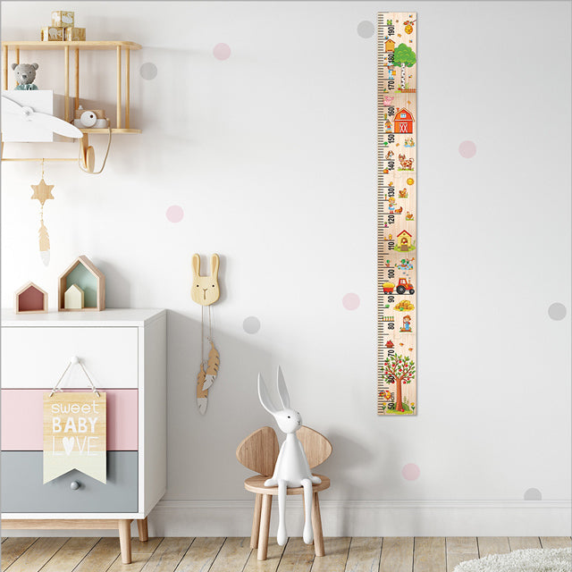 Farm Life Growth Chart Ruler in pine veneer, measuring growth up to 195cm, featuring fun puzzle pieces and rustic decor style.