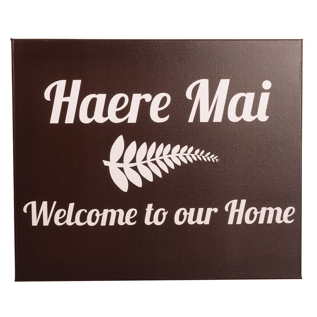 Haere Mai Canvas Print featuring vibrant New Zealand-themed art, inviting 'welcome' design on waterproof canvas.
