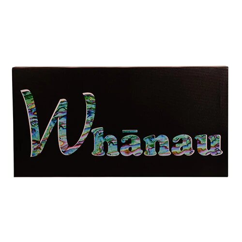 Whanau Canvas Print featuring vibrant Paua shell design, celebrating family values in Kiwiana culture, perfect for home decor.