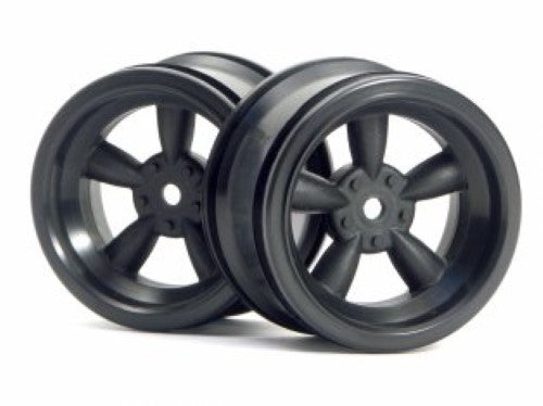 Vintage 31mm black RC wheel featuring a classic 5-spoke design, 6mm offset for improved traction and handling.