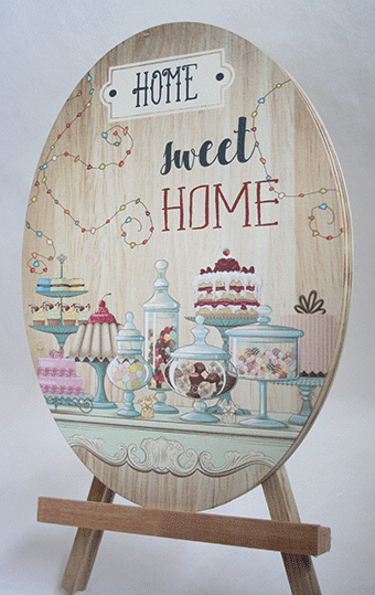 Home Sweet Home plywood oval wall art, eco-friendly design, ready to hang, perfect for enhancing home decor.