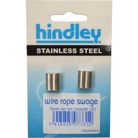 Copper wire rope swages, nickel-coated, 3mm, pack of 2, perfect for outdoors, corrosion-resistant, reliable for rigging tasks.